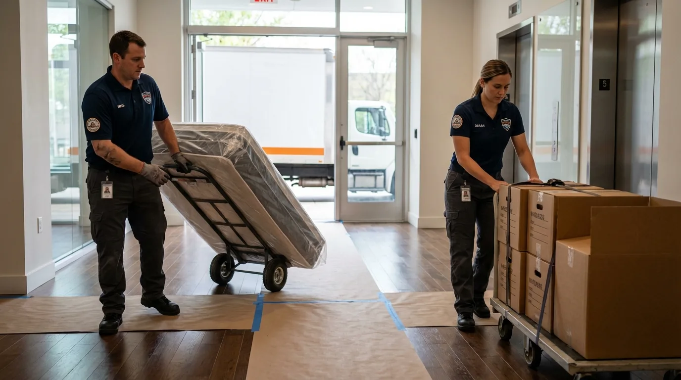 Professional apartment movers loading elevator in Destrehan, LA