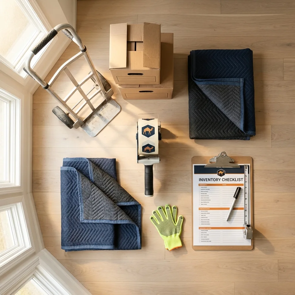 Professional moving supplies and packing materials layout for Destrehan residential relocations